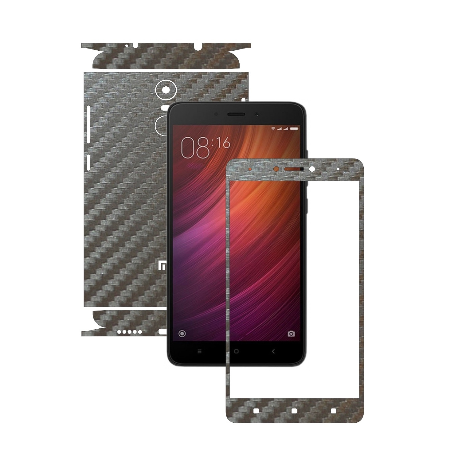 Folie de protectie Carbon Skinz, Husa de tip Skin Adeziv pentru Carcasa, Carbon Gri Argintiu dedicata Xiaomi Redmi Note 4, 4X