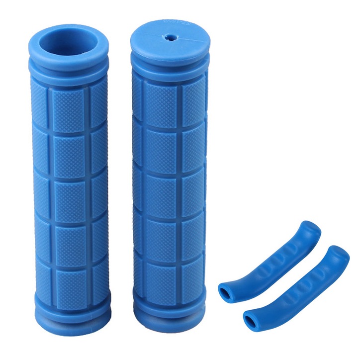 Set de 2 mansoane din cauciuc pentru ghidon si manete de frana, albastru, 11.5cm