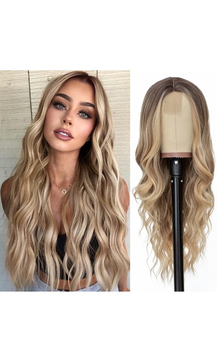 Peruca pentru femei cu par lung, JENUOS®, ondulat, 65 cm, Potrivit pentru circumferinta capului de aproximativ 54 cm, cu un sistem de ajustare elastic, Blond