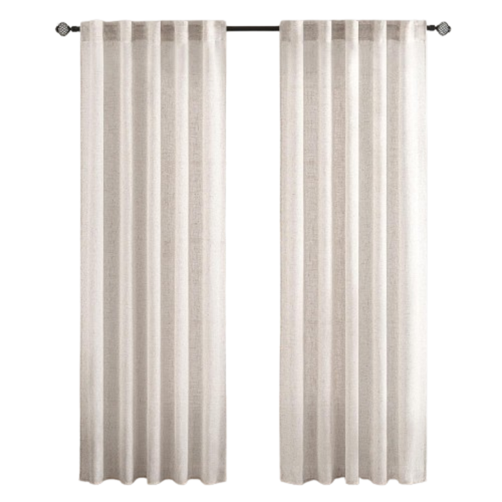 Комплект от 2 пердета, 140 x 247 см, с приставка за пръчка, визия на лен, полупрозрачни, рустик стил, идеални за прозорци и врати на спалня/хол, естествено бяло