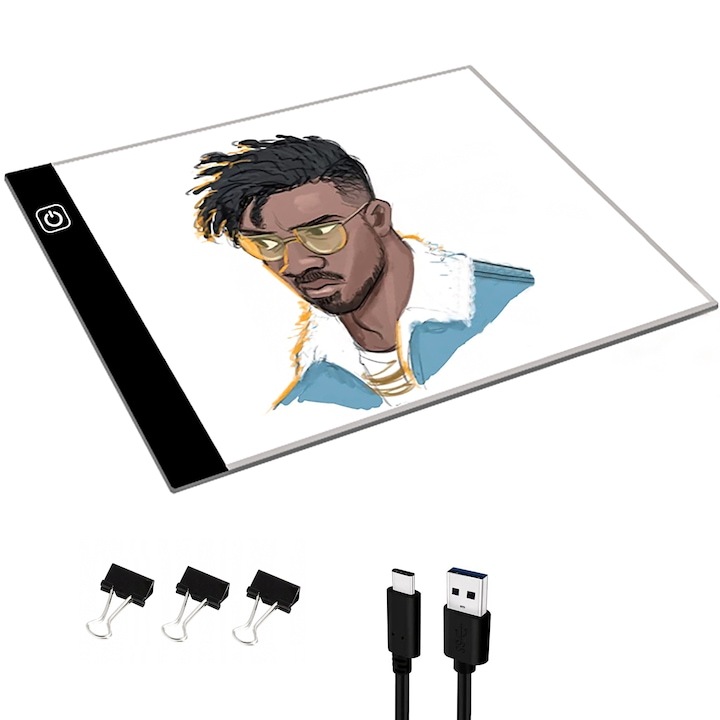 WELUOT D9021 A4 grafikus tábla, USB tápellátás, állítható fényerő, fekete