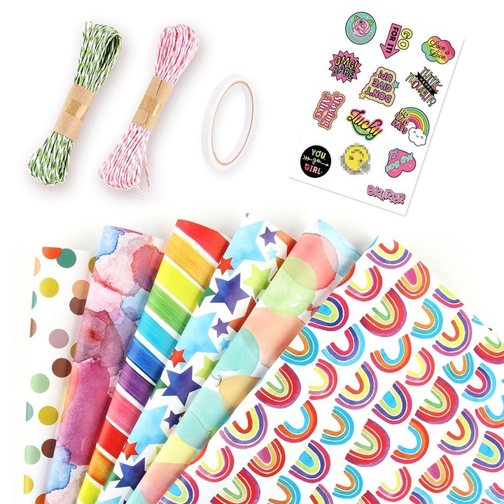 Комплект от 6 опаковъчни хартия за подаръци, WELUOT, Коледа, Винтидж, 50x70 см, многоцветен