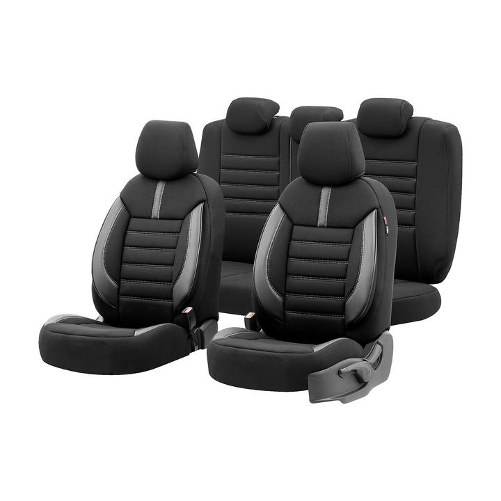 Set huse scaun auto Limited negru, gri, 11 bucati, Otom