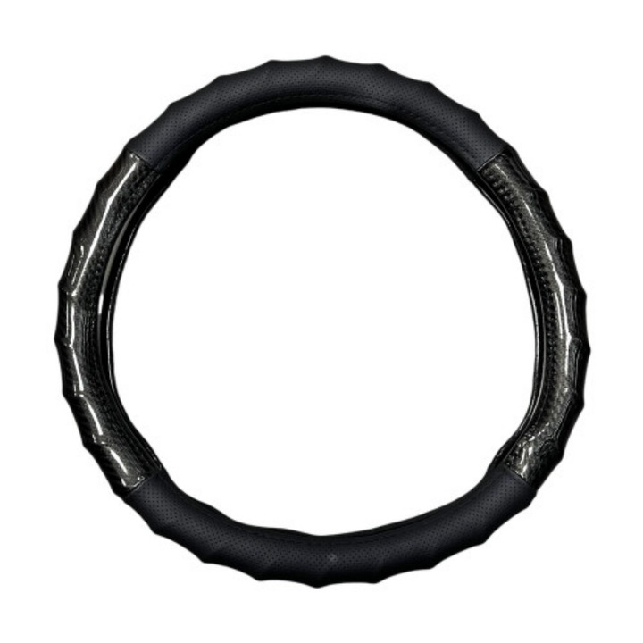 Husa Volan Imitatie Piele si Carbon idealStore, Marime M 38CM, Culoare Negru, Compatibila cu Majoritatea Volanelor Standard