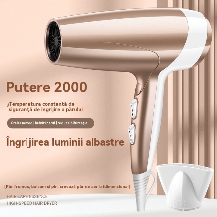 Uscator de par de mare putere, uscator de par de uz casnic de mare putere a vantului, dimensiune reglabila a uscatorului de par cu aer cald si rece, uscator de par uscat rapid salon de par, uscator de par cu lumina albastra de ingrijire a parului