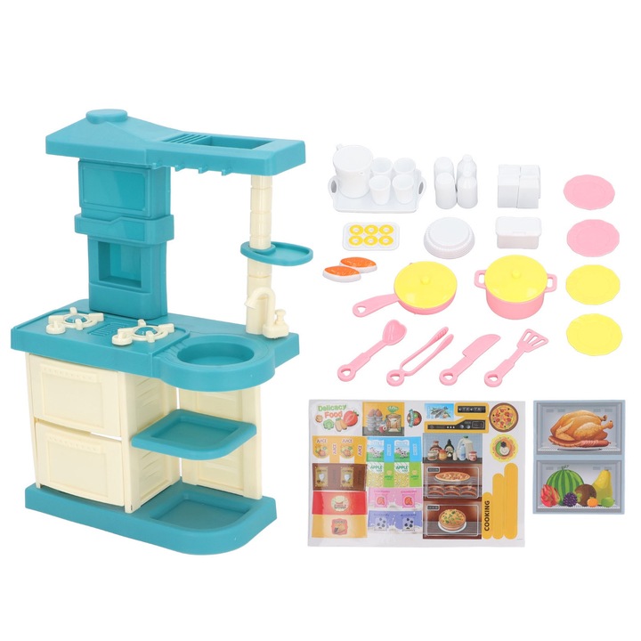 Longziming interaktív konyhai játékkészlet gyerekeknek, sütővel és mosogatóval, ergonomikus kialakítás, tudományos színek, biztonságos műanyag