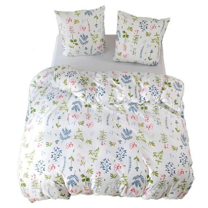 Lenjerie de pat 140x200 bumbac satinat pe doua fete GierekHoff gros 2 parti GH 3018 flori salbatice