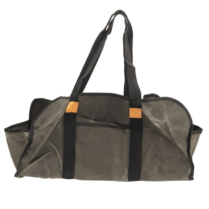 Geanta de busteni, Enforose, panza ceara verde inchis impermeabil manere intarite mare capacitate geanta pliabila anti-alunecare lemn foc camping soba lemne semineu