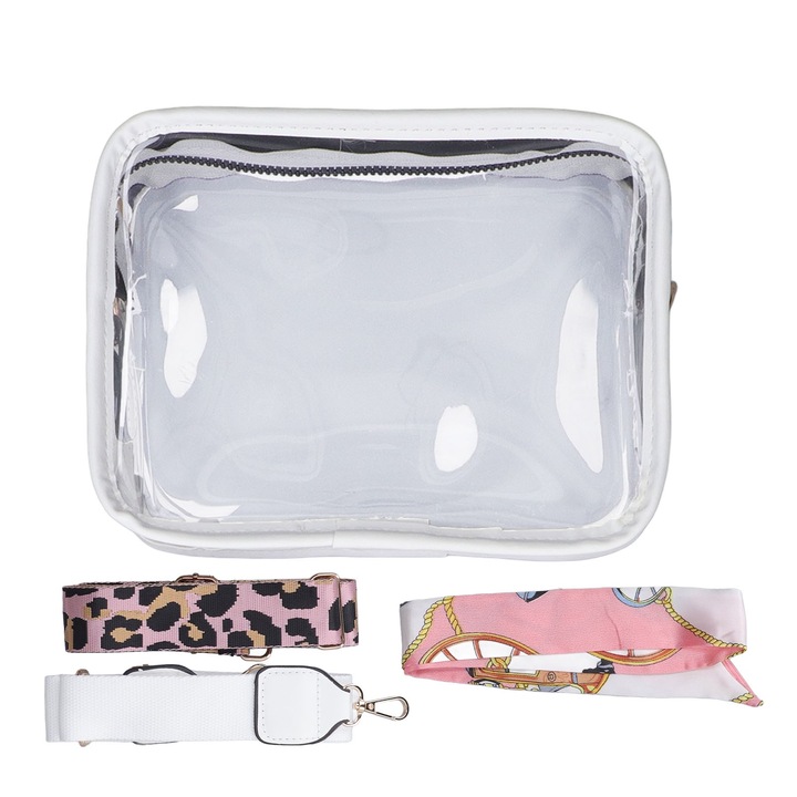 Átlátszó női táska, hosszúkás, leopárdmintás, nagy kapacitású, állítható pánttal