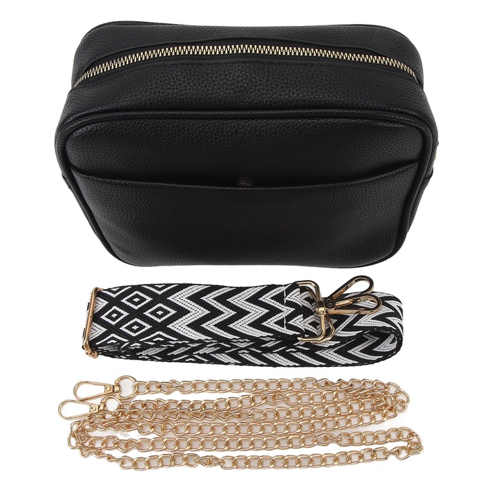 Válltáska, longziming, nagy kapacitású, PU bőr, fekete