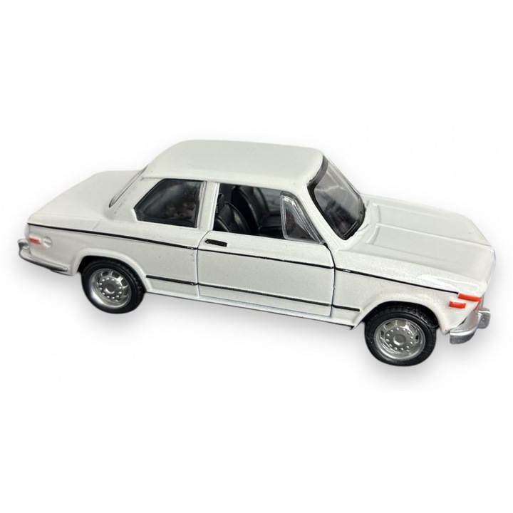 Macheta BMW 2002, din Metal, cu Lumini si Sunete realistice de Motor si Alarma, cu Functie Pull-Back, cu Functie de Deschidere a Usilor - Alb