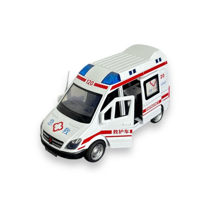 Mercedes Sprinter, Mentőautó modell, fémből, valósághű fényekkel és motorhangokkal és riasztóval, visszahúzó funkcióval, ajtónyitó funkcióval