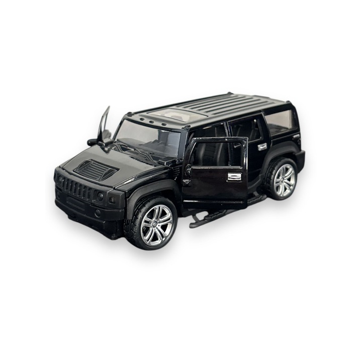 Hummer fém autómodell, valósághű fényekkel és motorhangokkal, riasztóval, visszahúzó funkcióval, ajtónyitó funkcióval - fekete