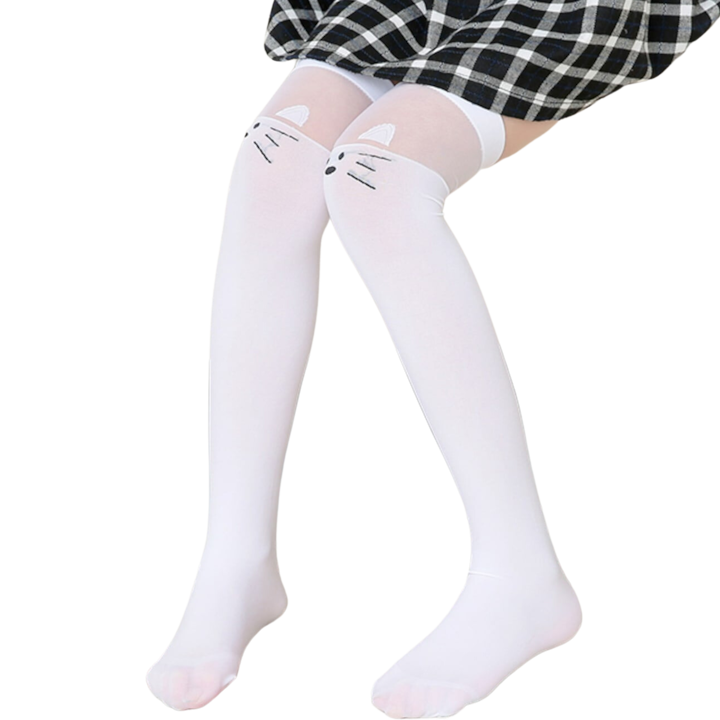Чорапи над коляното с котешка шарка за момиче WELUOT универсален размер 5-12г