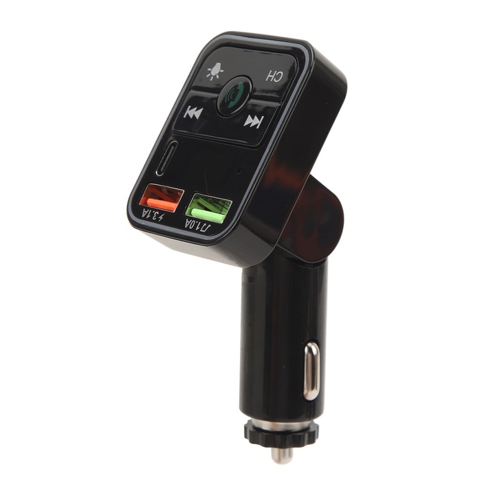 Bluetooth autós adapter kettős USB töltéssel, hosszú záridővel, többszínű világítással, csúszásgátló kialakítással, univerzális kompatibilitással