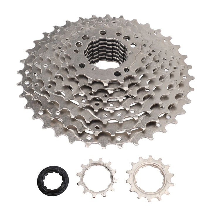 Pinion bicicleta Enforose 9 viteze 12-36T, design perforat, material aliaj de aluminiu, 502g