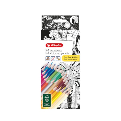 Set creioane color Herlitz Zentangle, include argintiu si auriu, 24 buc/set