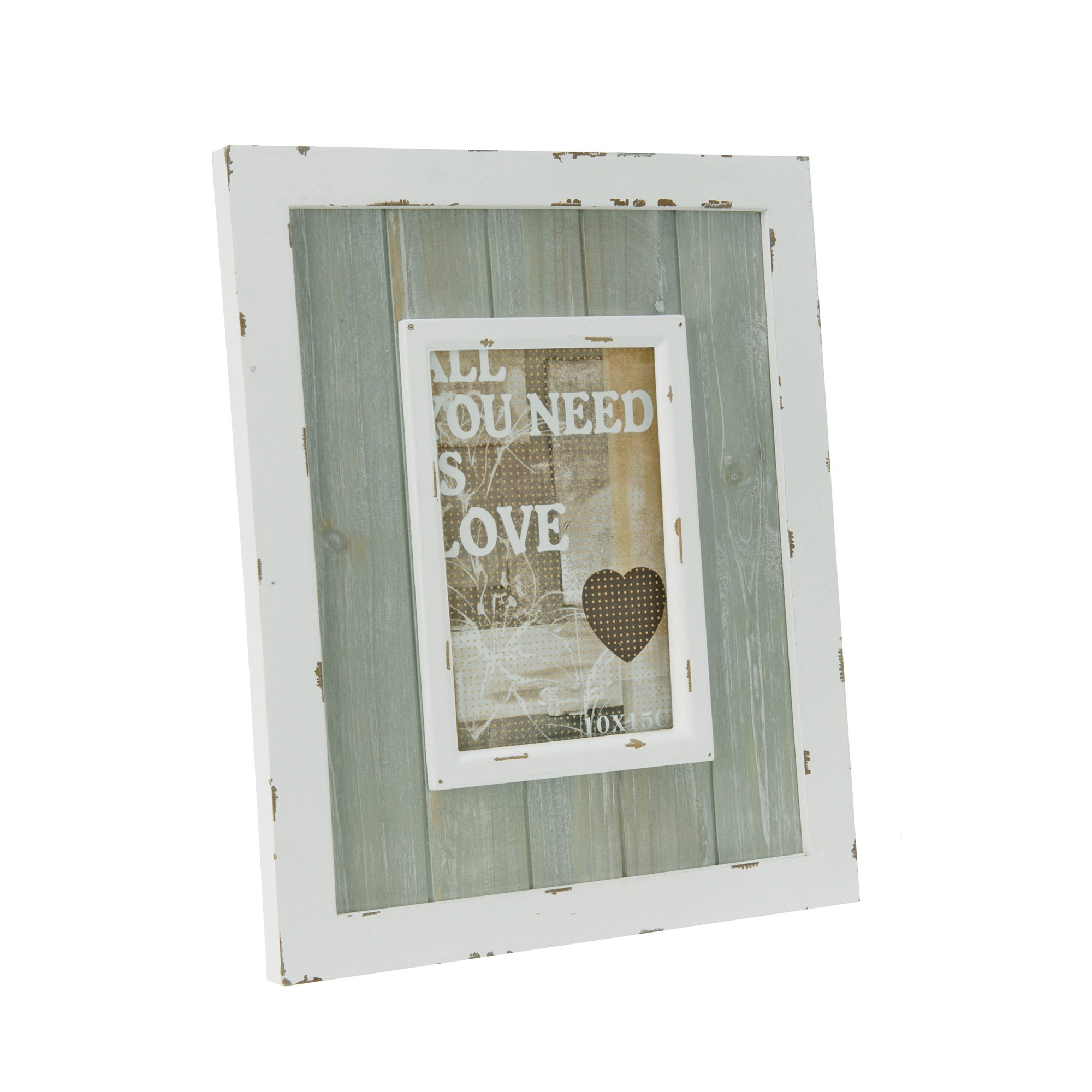 Rama foto, cadru lemn alb/verde, 10 x 15 cm