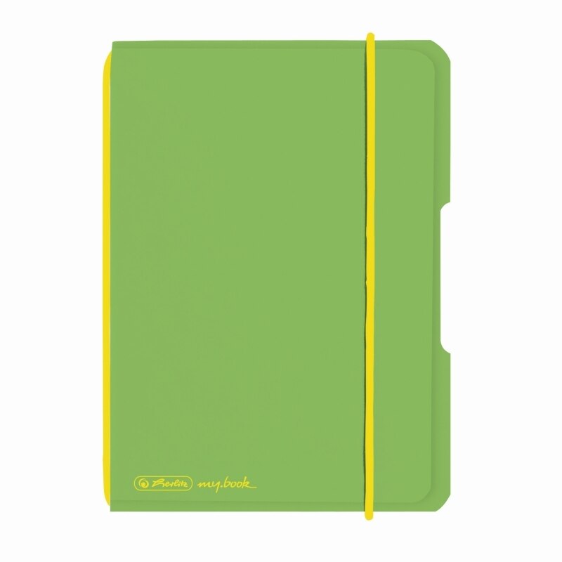 Caiet Herlitz, my.book flex, A6, 40 file, 70 g/mp dictando, coperta verde deschis transparent, elastic galben