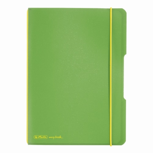 Caiet Herlitz, my.book flex, A5, 40 file, 70 g/mp patratele, coperta verde deschis transparent, elastic galben