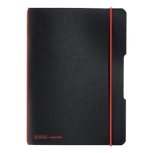 Caiet Herlitz, my.book flex, A5, 40 file, 70 g/mp patratele, coperta neagra, elastic rosu
