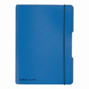 Caiet Herlitz, my.book flex, A5, 40 file, 70 g/mp patratele, coperta albastru deschis transparent, elastic negru