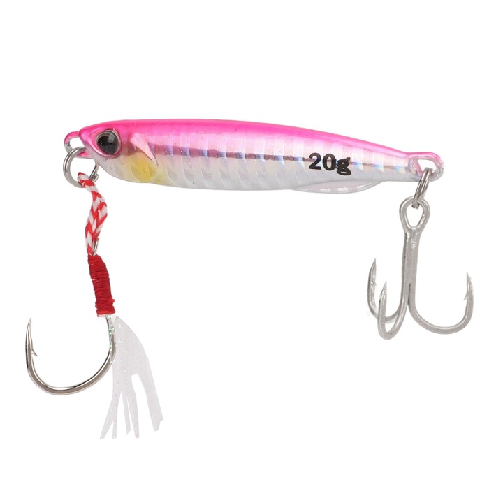 Momeală metalică Enforose 20g cu 2 cârlige și pene, roz