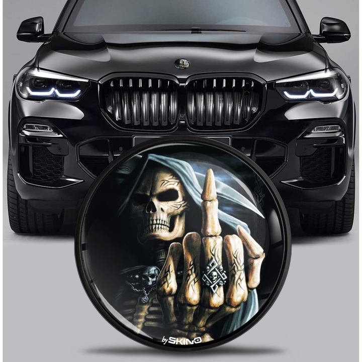 SkinoEu embléma 82 mm-es BMW kompatibilis első motorháztető hátsó csomagtartó embléma koponya fekete EX 10