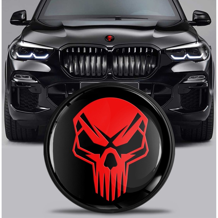 SkinoEu embléma 82 mm-es BMW kompatibilis első motorháztető hátsó törzs koponya fekete/piros EX 23