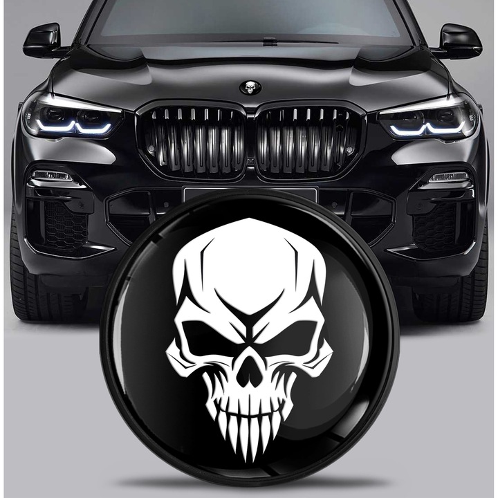 SkinoEu embléma 82 mm-es BMW-kompatibilis első motorháztető hátsó csomagtartó koponya fekete/fehér EX 24
