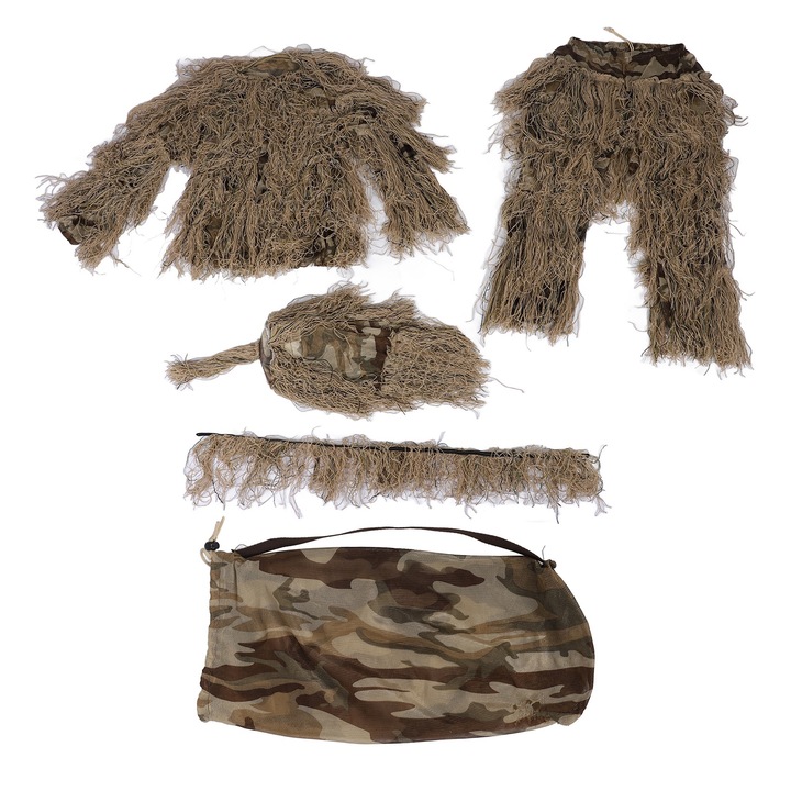 Costum de vanatoare camuflaj 5 in 1 Enforose, unisex, cu gluga, jacheta, pantaloni, sac de depozitare, 1240g