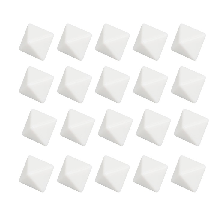 20 darabos üres műanyag dobókocka készlet, 8 oldalas, társasjátékokhoz, fehér, 8x8x8cm