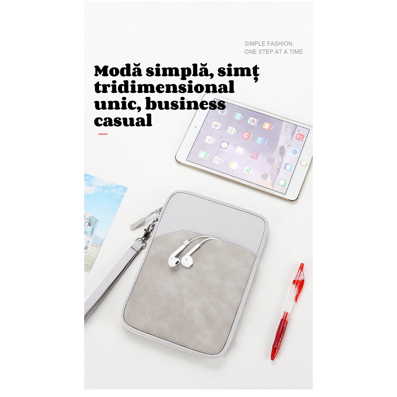 Cutie de stocare pentru tableta, poate stoca incarcatorul cablului de date pentru telefonul mobil, 7,9/8-10,8/11 inci, buzunar digital intern, protectie completa, valoare ridicata, design cu doua straturi, gri