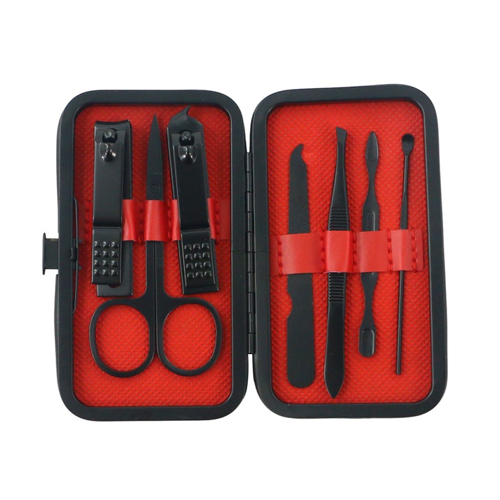 Manikűr/pedikűr készlet, 7 részes, rozsdamentes acél, tárolótáska, YLT-M697, fekete