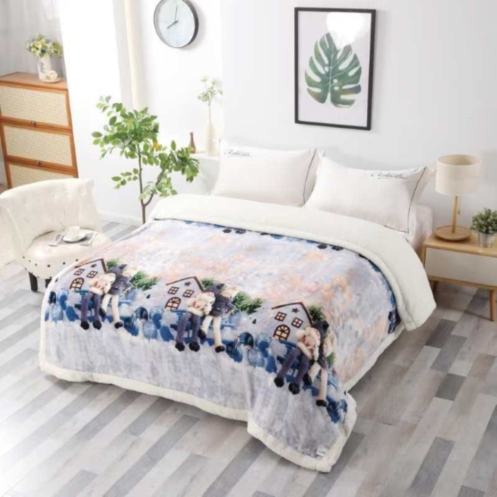 Patura Imblanita, Imprimeu Festiv Craciun, Peisaj de Iarna, 200x230cm, Multicolor