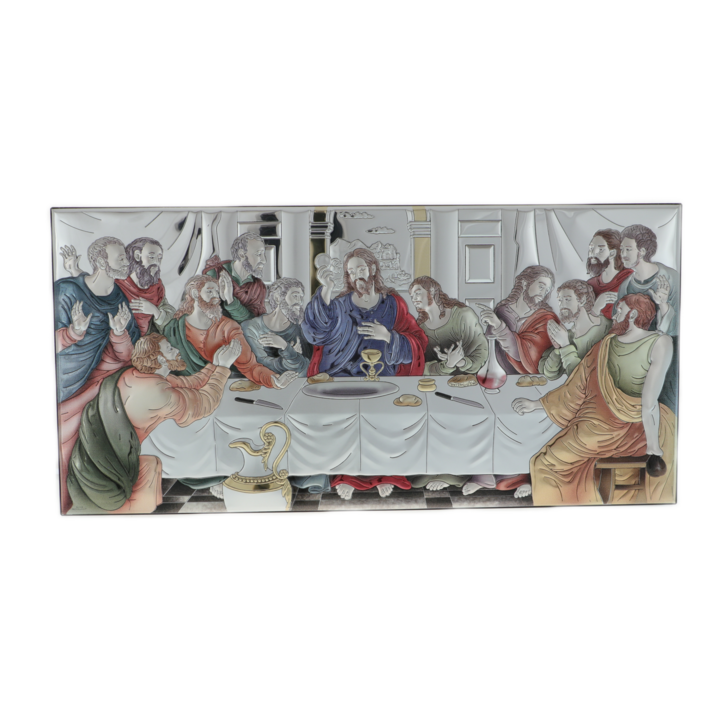 Az utolsó vacsora ikonja ezüsttel bevonva és színes felülettel 50 cm