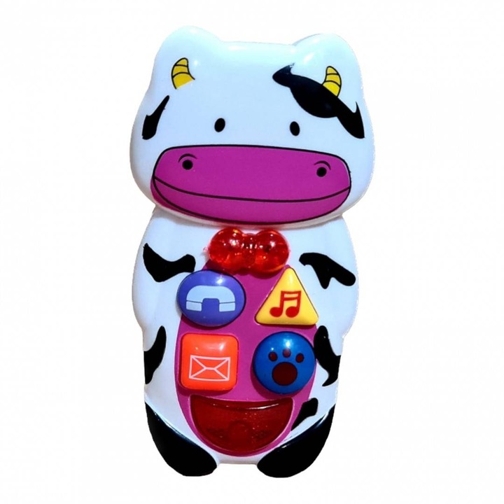 Hangos és fényes telefon, babajáték, tehén, 13 cm