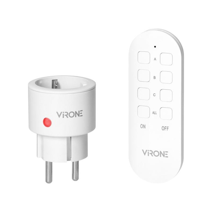 Мини безжичен контакт VIRONE RS-10(GS), 2300W, шуко, IP20, дистанционно управление, бял
