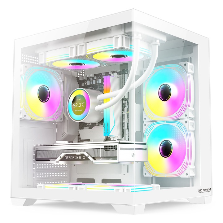 Sistem Desktop Pc Gaming Ambra White Intel Core I5 9400 pana la 4.1Ghz, 16GB RAM DDR4, 512GB SSD, Placa Video GTX 1660S 6GB, GDDR6, WI-FI 6, Windows 11 Home