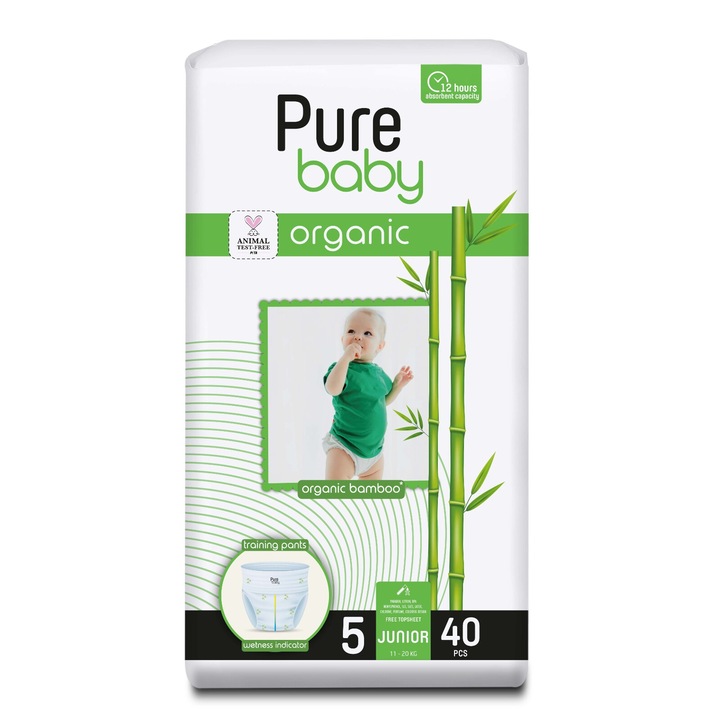 Scutece-chilotel Pure Baby Organic Bamboo, nr.5, 11-20 kg, 40 bucati