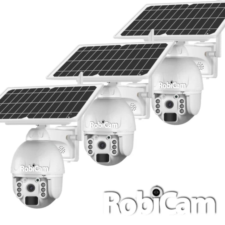 Комплект 3 броя соларни камери, Wifi, Въртящи, RobiCam, PTZ, WiFi Solar, Full HD, 4 MP, Соларна автономна камера, WiFi, Алуминиев корпус