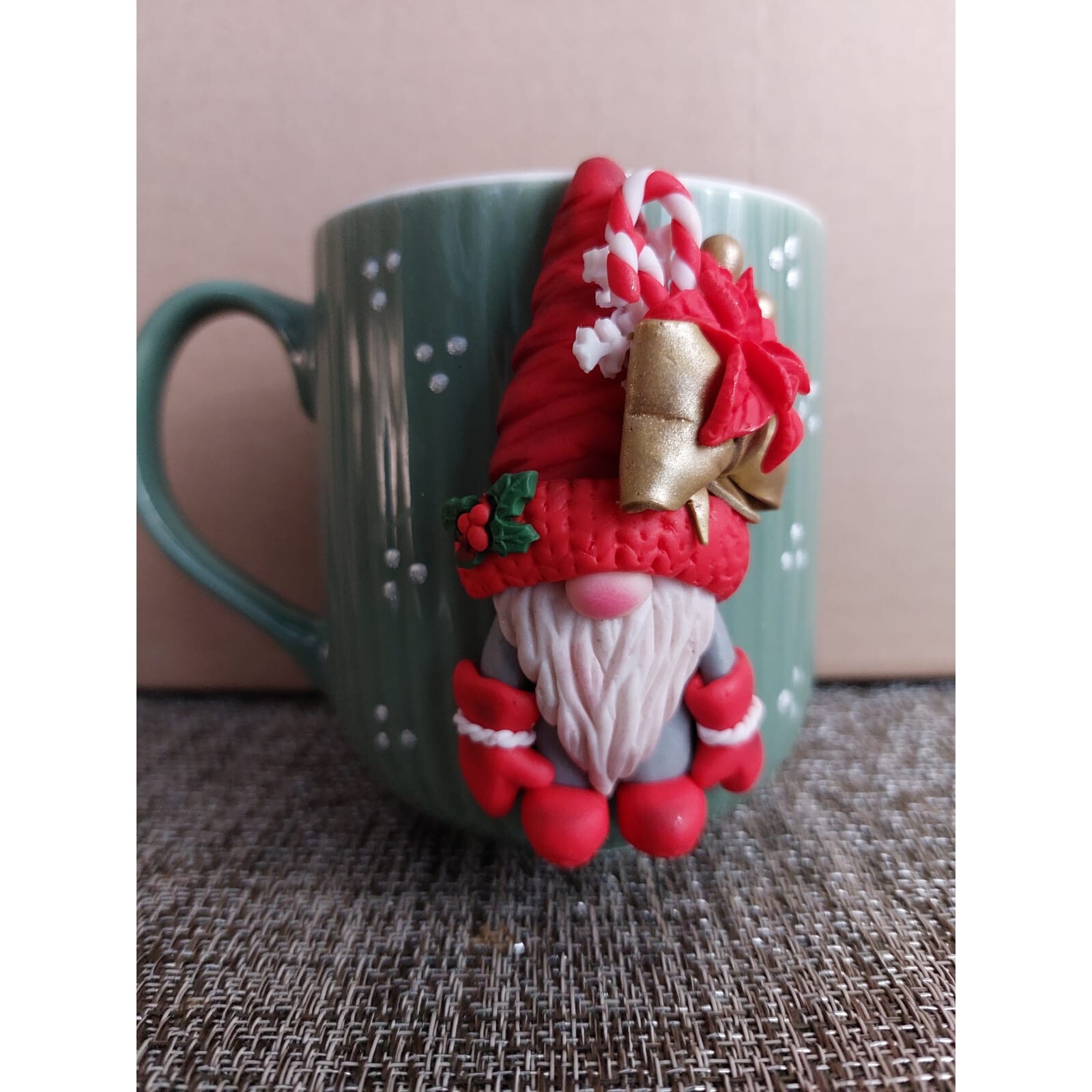 Cana gnom rosu handmade, fimo, idei de cadou craciun, 250 ml - eMAG.ro