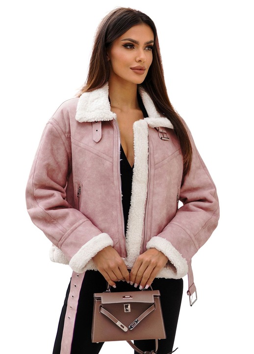 Дамско кожено яке OZONEE O/81331, Розова пудра
