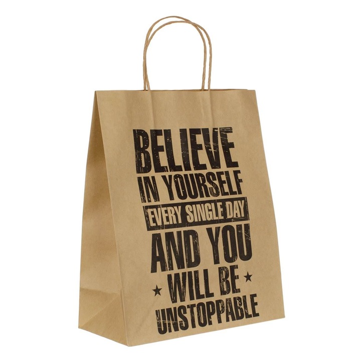 Sacosa kraft believe in yourself pentru cadou 26x12x32cm