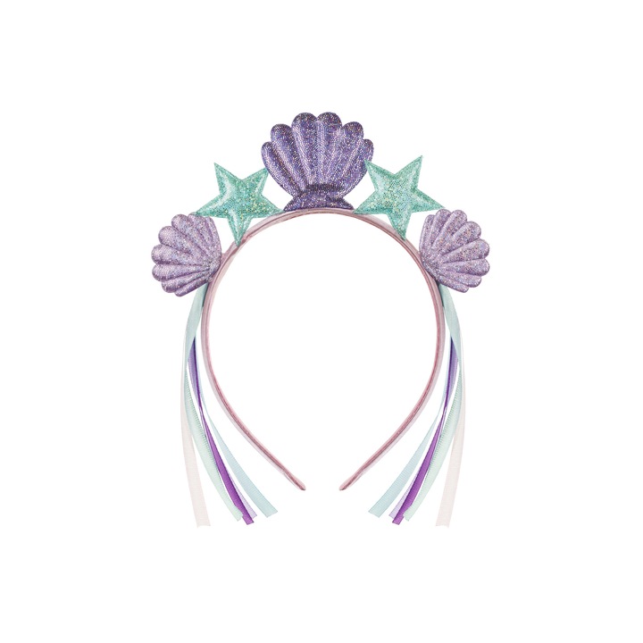 Лента за глава PartyDeco Mermaid Party, С лилави звезди и миди, Русалка