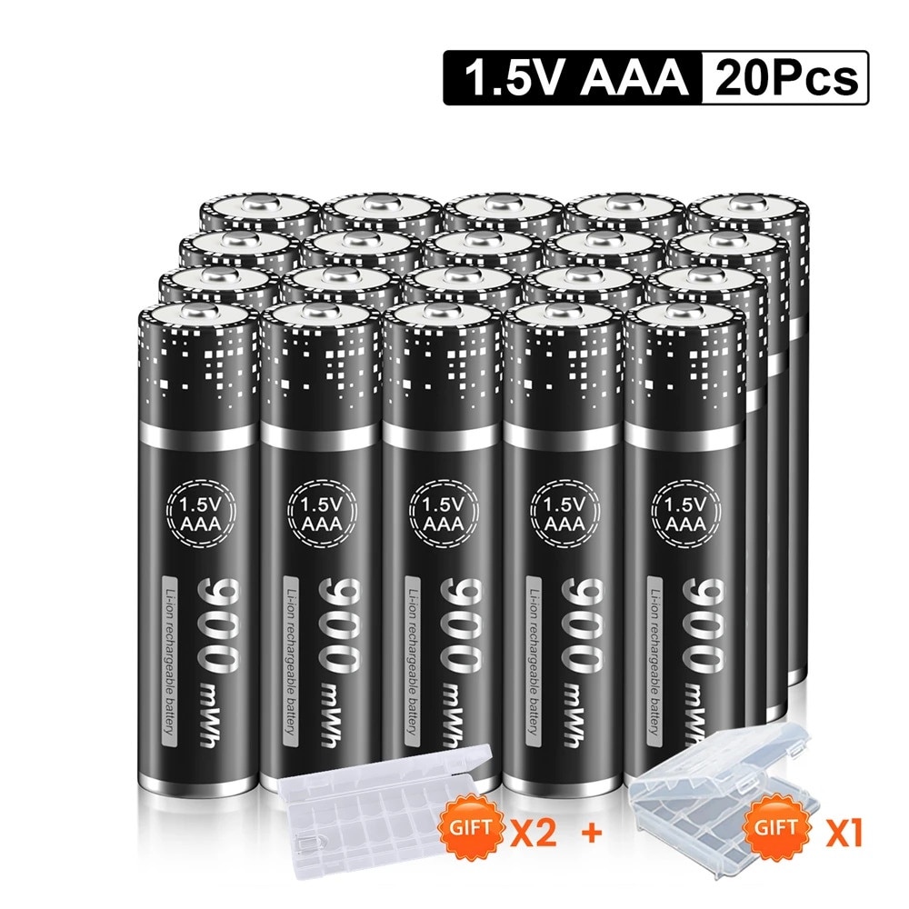 aaa* Set 20 Baterii Reincarcabile AAA, 1.5V, Incarcator LCD, 900mWh
