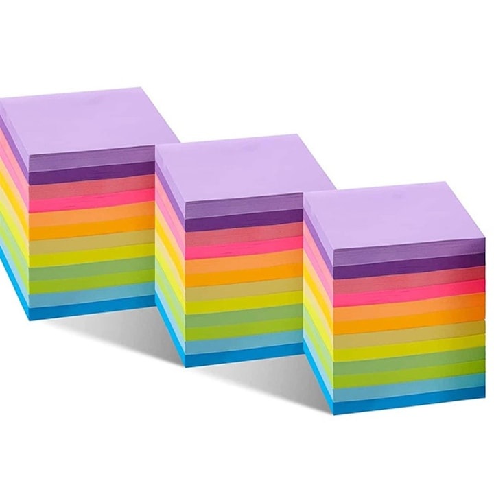 Set de 12 cuburi cu note adezive, 600 foi, multicolor