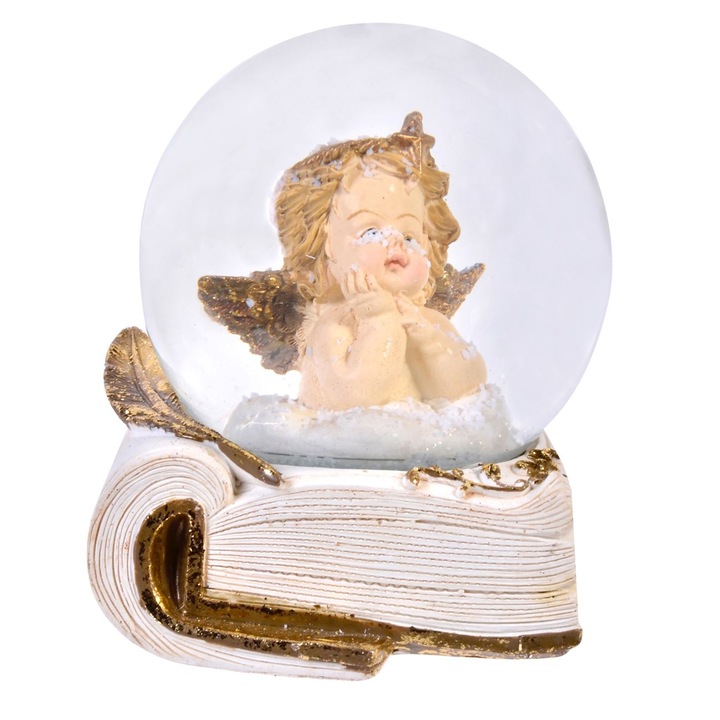 Glob de Zapada Craciun Ingeras cu Aripi Auriu, 12.5cm, Decoratiune din Sticla