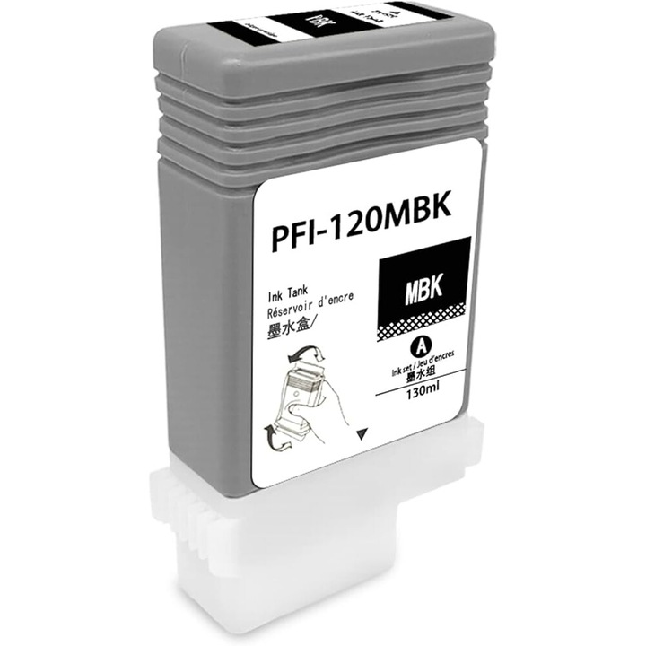 Мастилена касета PFI 120, матово черно, 130 ml, 1000 страници Съвместима Canon image PROGRAF TM-200 TM-200 MFP L 24 ei TM-200 MFP T 24 TM-205 TM-300 TM-300 MFP L 36 ei TM-300 MFP Т 36 ТМ-305