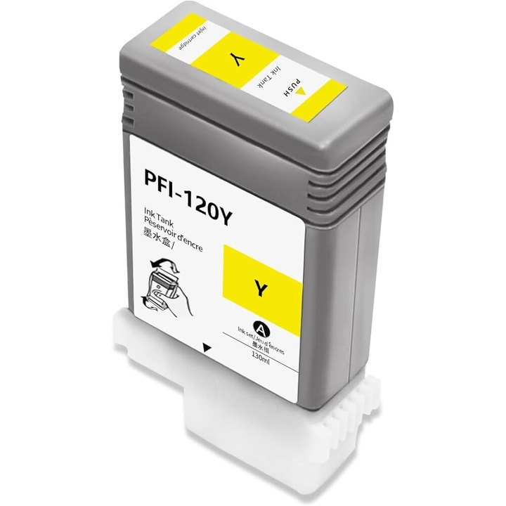 Матилена касета PFI 120, Yellow 130 ml 1000 Pages, Съвместима с Canon image PROGRAF TM-200 TM-200 MFP L 24 ei TM-200 MFP T 24 TM-205 TM-300 TM-300 MFP L 36 ei TM-300 MFP T 36 ТМ-305
